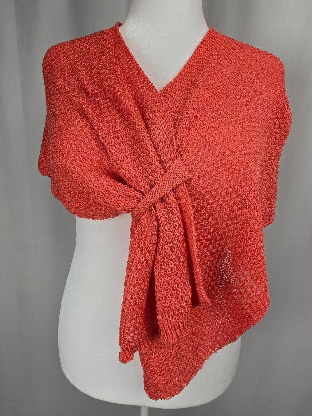 NWT Via Vitale Coral / Orange Open Knit Vacation Poncho Capelet Wrap Topper